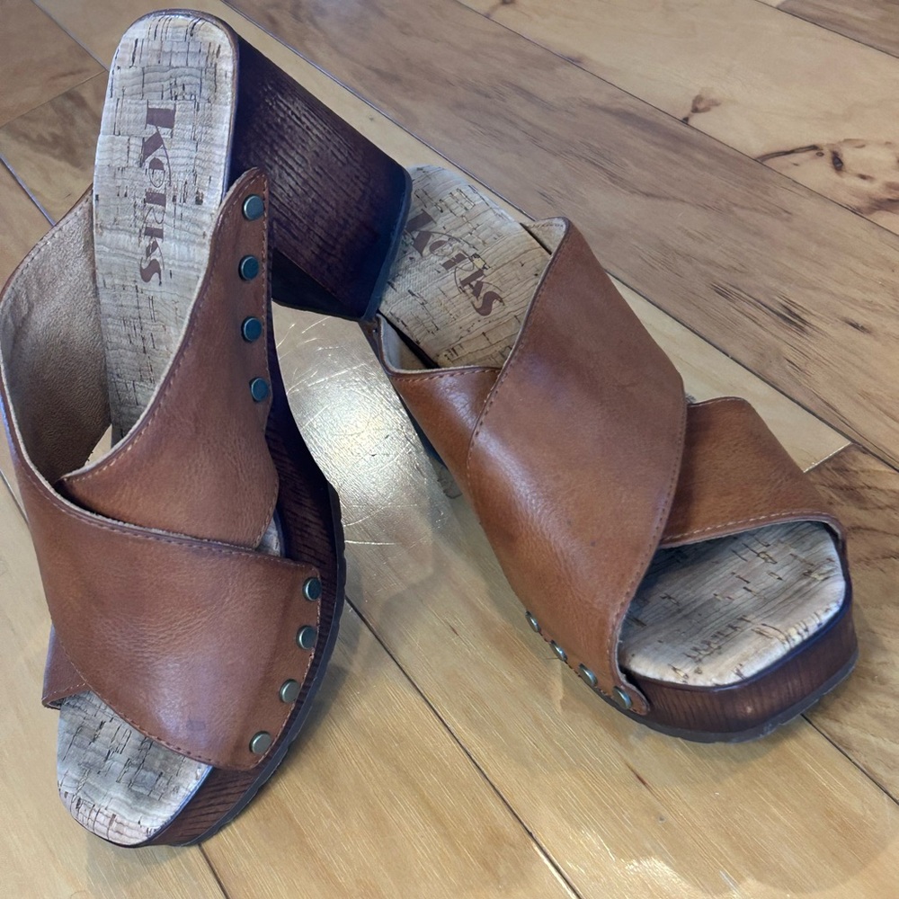 Kork Ease Korks women’s Lynda Tan Leather Clog Heels - Stylish Slip-On Mules - Picture 9 of 11